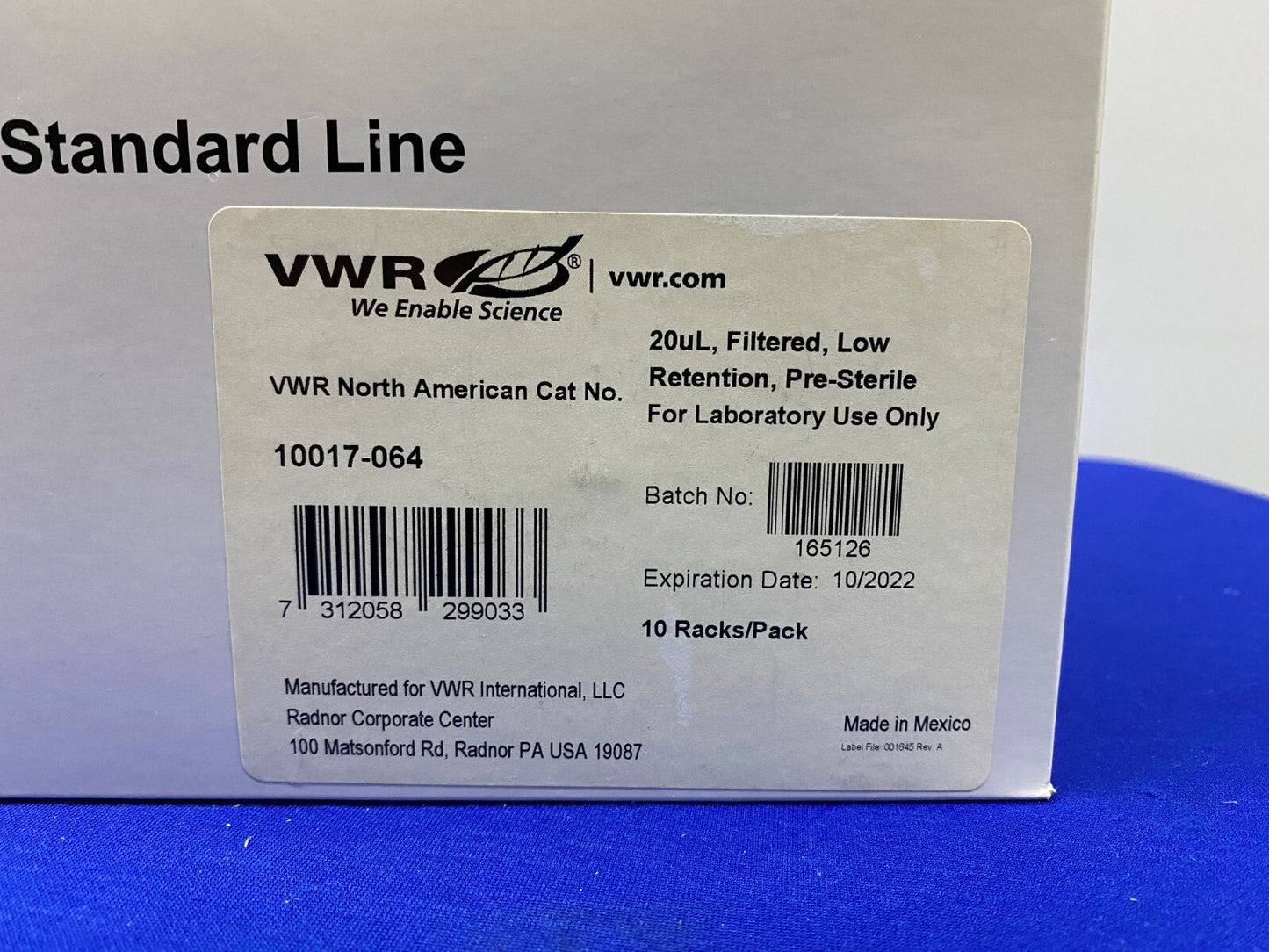 VWR 10017-064 PIPET TIPS STANDARD LINE 20ul - 1 PAKKET VAN 10 REKKEN VAN 96 TIPS