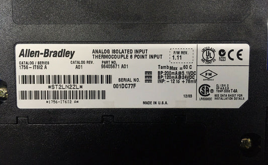 Allen-Bradley AB 1756-IT612 1756IT612 SER A ANALOG ISOLATED INPUT THERMOCOUPLE