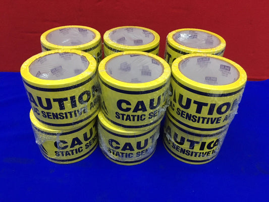 1 LOT HOEVEELHEID 12 Uline Caution Static Sensitive Area Tape S-18436 formaat 3" x 60'