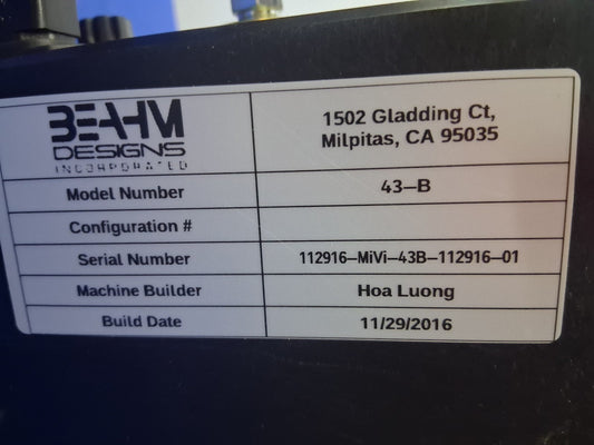 Beahm 43-B Manual Die Necker 120V 50/60 Hz 100-125 PSI 10 Amp