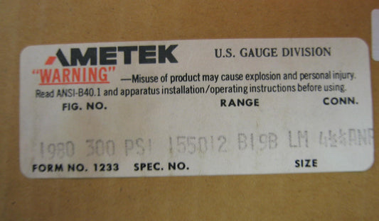 AMTEK US GAUGE DIVISION PSI SOLFRUNT USG 1980 300 PSI 155012B198 LM 4 1/2 1/4