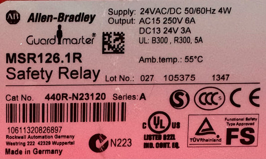 Allen-Bradley AB GUARDMASTER ® MSR126.1R 440R-N23120 SER A 24VAC/DC SAFETY RELAY