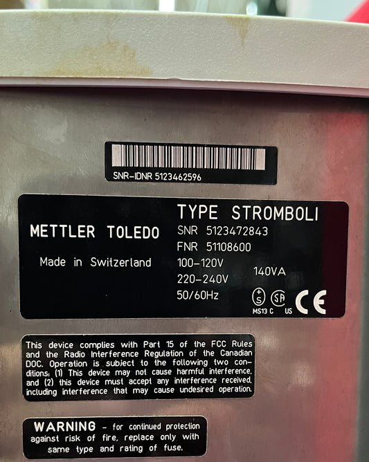 METTLER TOLEDO STROMBOLI 51108600 KARL FISCHER FORNO CAMPIONATORE CAMBIO