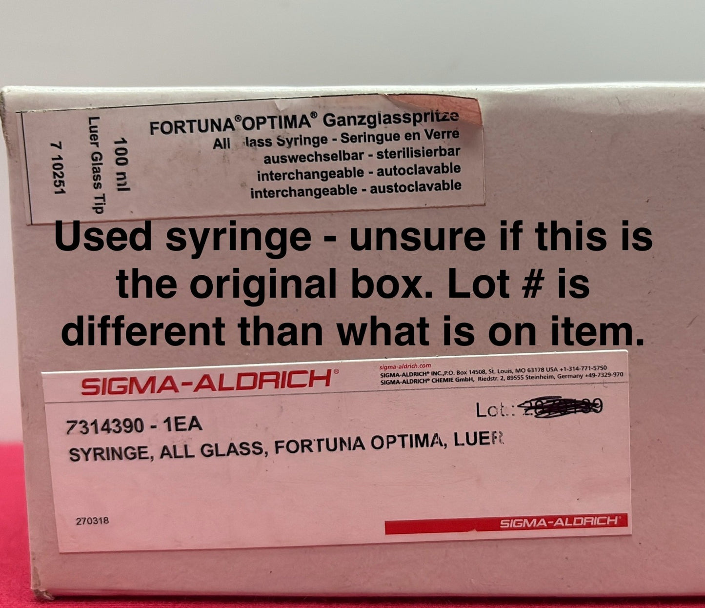 FORTUNA OPTIMA® 100ml GLASS SYRINGE GLASS LUER TIP