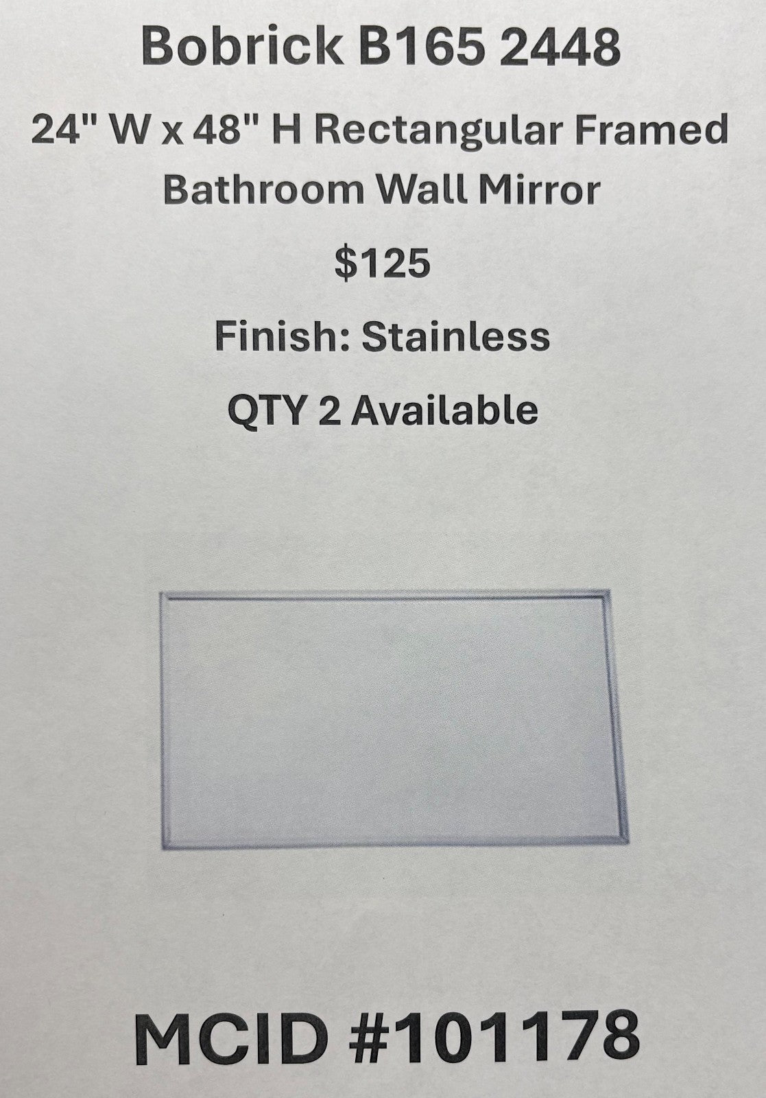 Bobrick B165 2448 24" W x 48" H Rectangular Framed Bathroom Wall Mirror Finish
