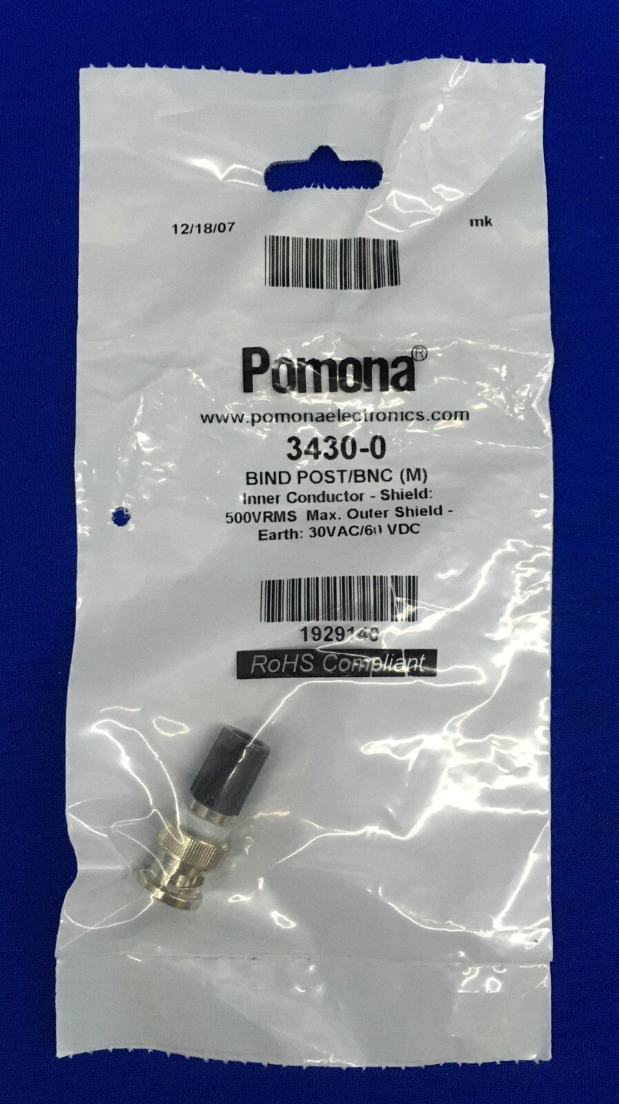 POMONA ®/DIGI-KEY ®3430-0/501-1382-ND ADAPTATEUR CONNECTEUR BNC MÂLE VERS BORNE DE RACCORDEMENT