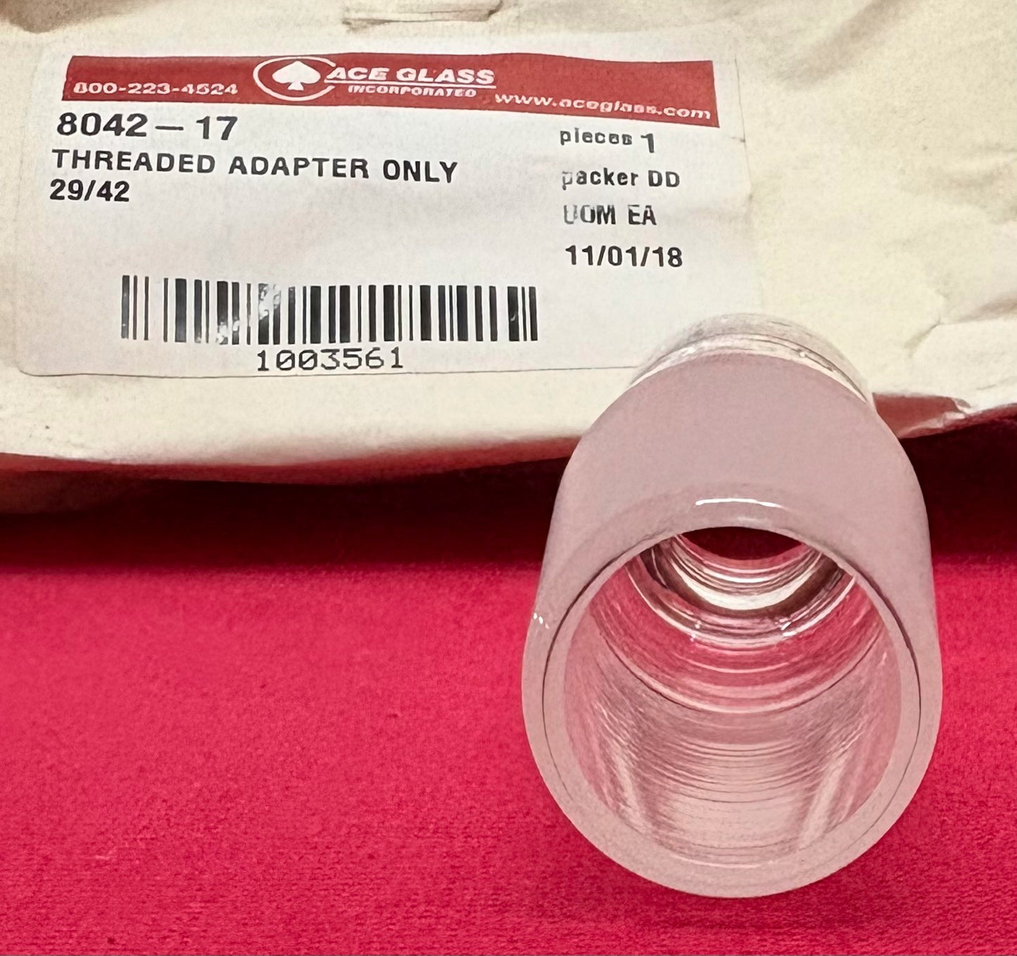 ACE GLASS 8042-17 THREAD ADAPTER ONLY #15mm THREAD TYPE -NPT 29/42 INNER JOINT