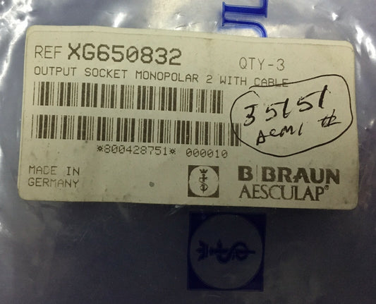 3er-Set B/BRAUN / AESCULAP ®,XG650832 AUSGANGSBUCHSE MONOPOLAR 2 MIT KABEL