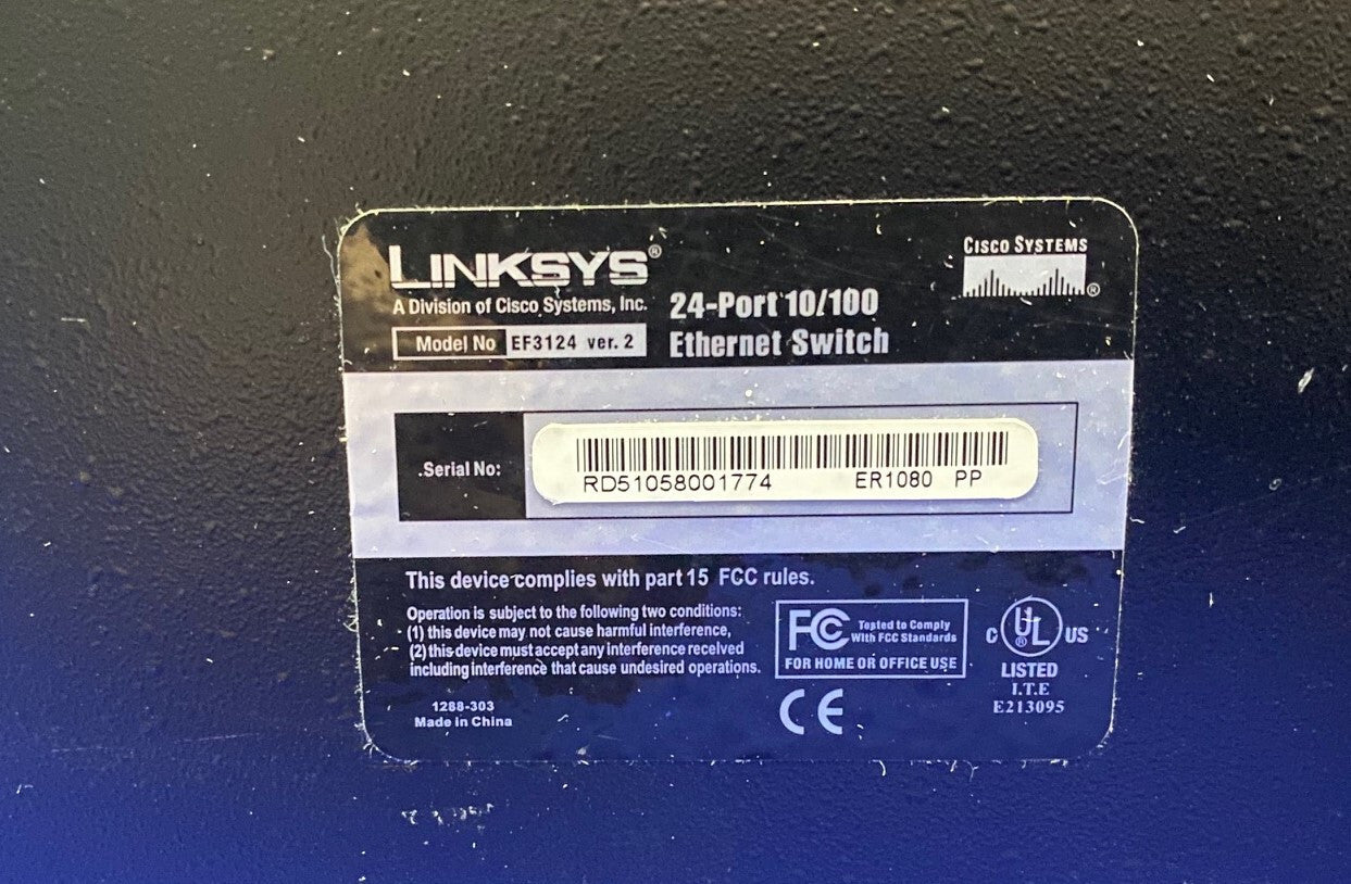 CISCO SYSTEMS / LINKSYS ® EF3124 VER. 2 24-PORT 10/100 ETHERNET SWITCH