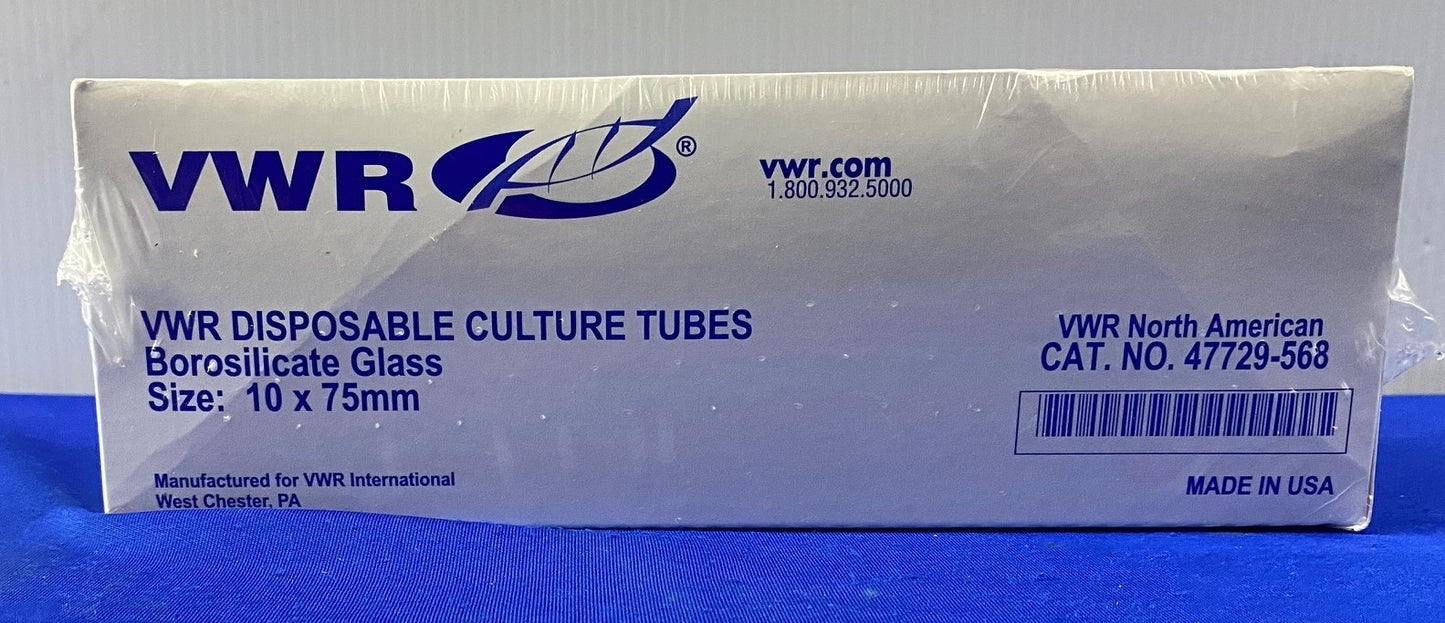 VWR 47729-568 DISPOSABLE CULTURE TUBE BOROSILICATE GLASS 10X75mm 1 PACK QTY 250