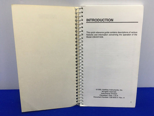 KEITHLEY 236-905-01 REV A.MODEL 236/237/238 SOURCE MEASURE UNITS QUICK REFERENCE