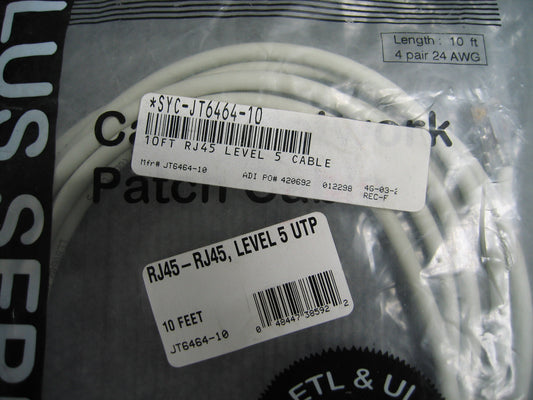 CABLE DE CONEXIÓN DE RED SERIE PLUS SYC-JT6464-10 / JT6464-10 / E135928 10 PIES / 10'