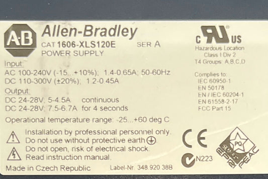 ALIMENTATORE AB ALLEN BRADLEY 1606-XLS / 1606-XLS120E 24VDC SERIE A