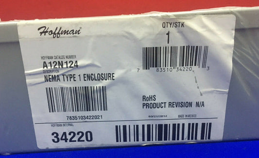 HOFFMAN DOOS 12"x12"x4" A12N124 / 34220 NEMA TYPE 1 BEHUIZING / DOOS