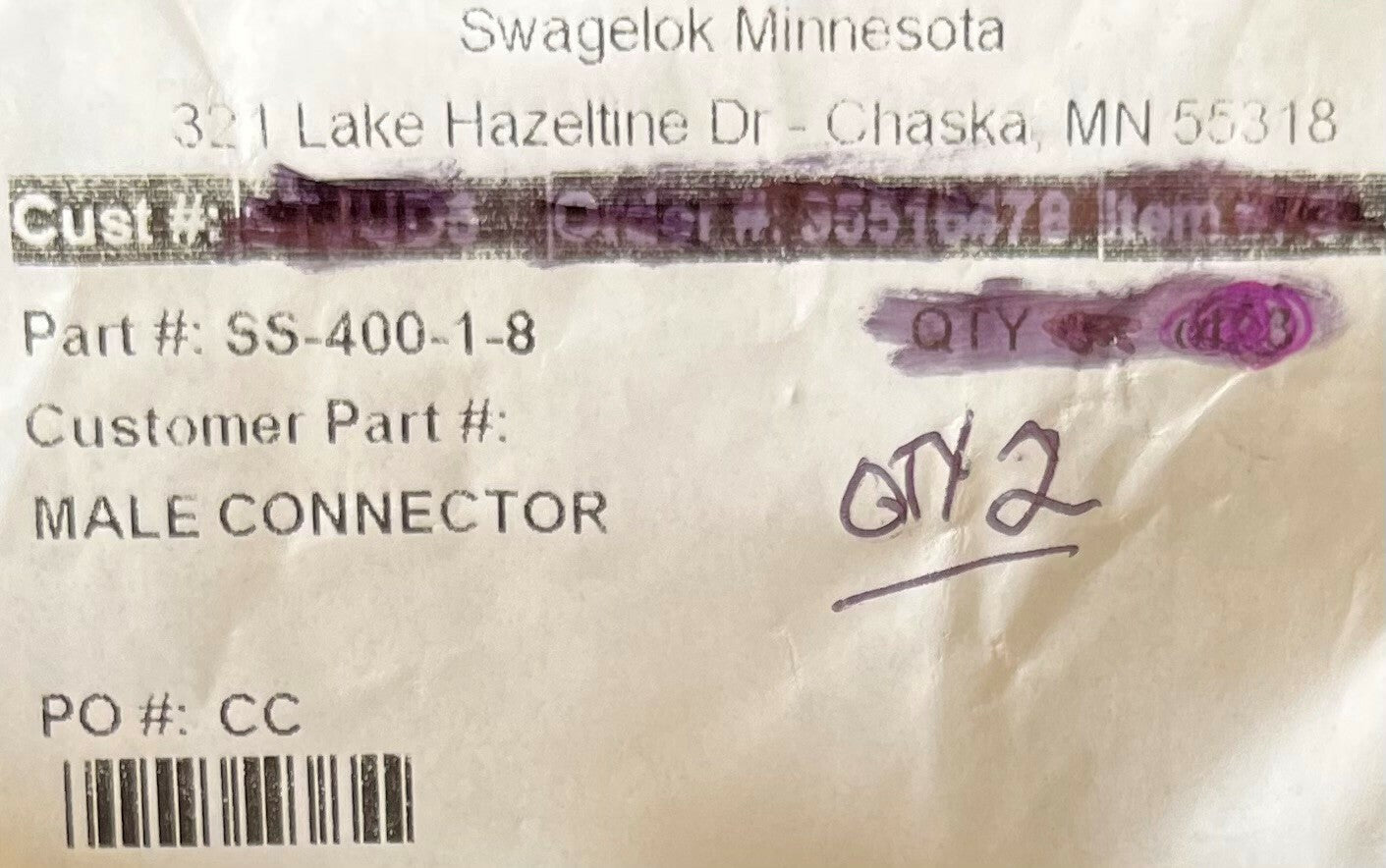 PGK QTY 2 Swagelok SS-400-1-8 Buisfittingen en adapters Mannelijke NPT-connector Recht