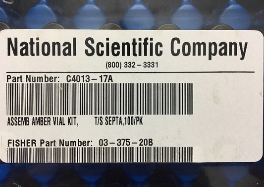 NATIONAL SCIENTIFIC FISHER C4013-17A '1 PAKKET VAN 100 FLACON' ASSEMB AMBER FLACON KIT
