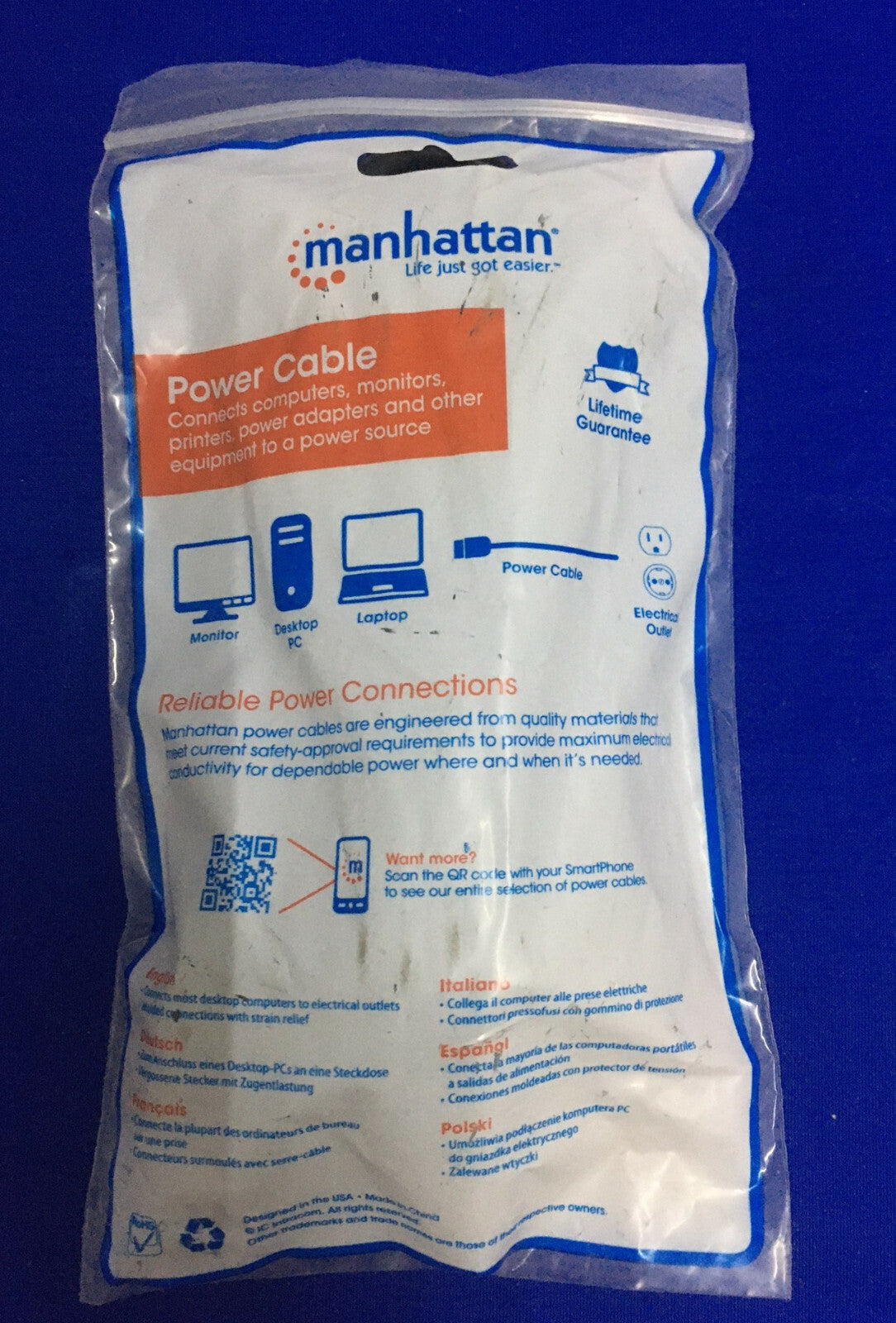 MANHATTAN 7-6662-330014-8 766623300148 MH NETZKABEL SCHWARZ 6FT/1,8M SCHUKO-STECKER