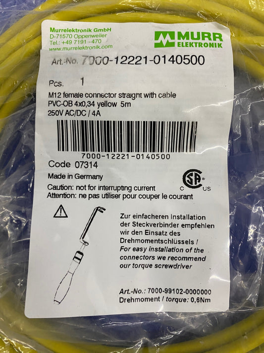 MURR ELEKTRONIK 7000-12221-0140500 M12 メスコネクタ ストレート ケーブル付き PVC
