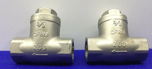 1 LOT QTY OF 2 - SHARPE 3/8 NPT SWING GATE CHECK VALVE CF8M