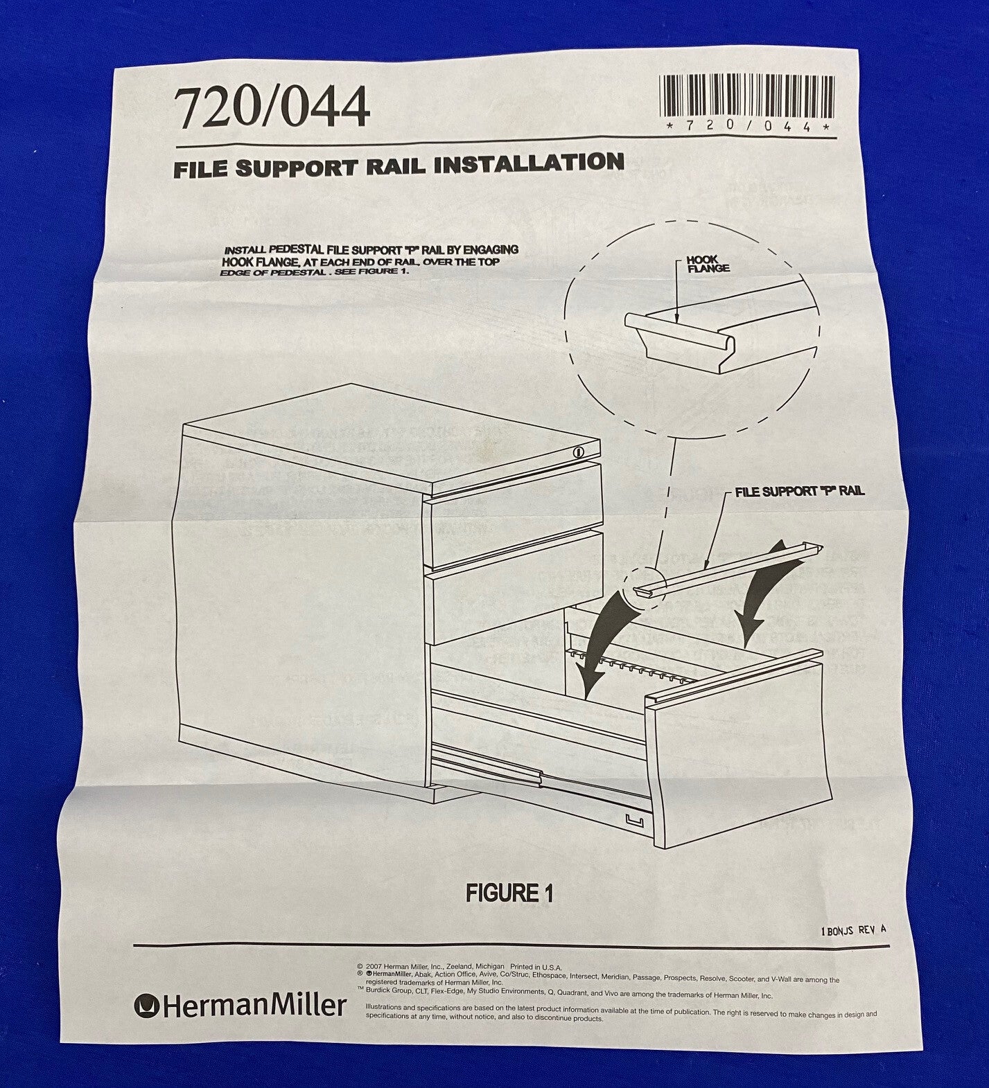 RAIL DE SUPPORT DE CLASSEUR HERMANMILLER 720/044