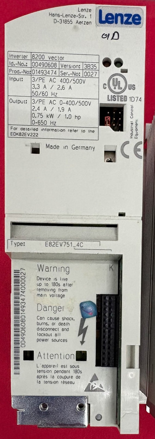 LENZE E82EV751_4C VECOR 8200 CONTROLLED FREQUENCY DRIVE INVERTER - 1 LOT QTY 2