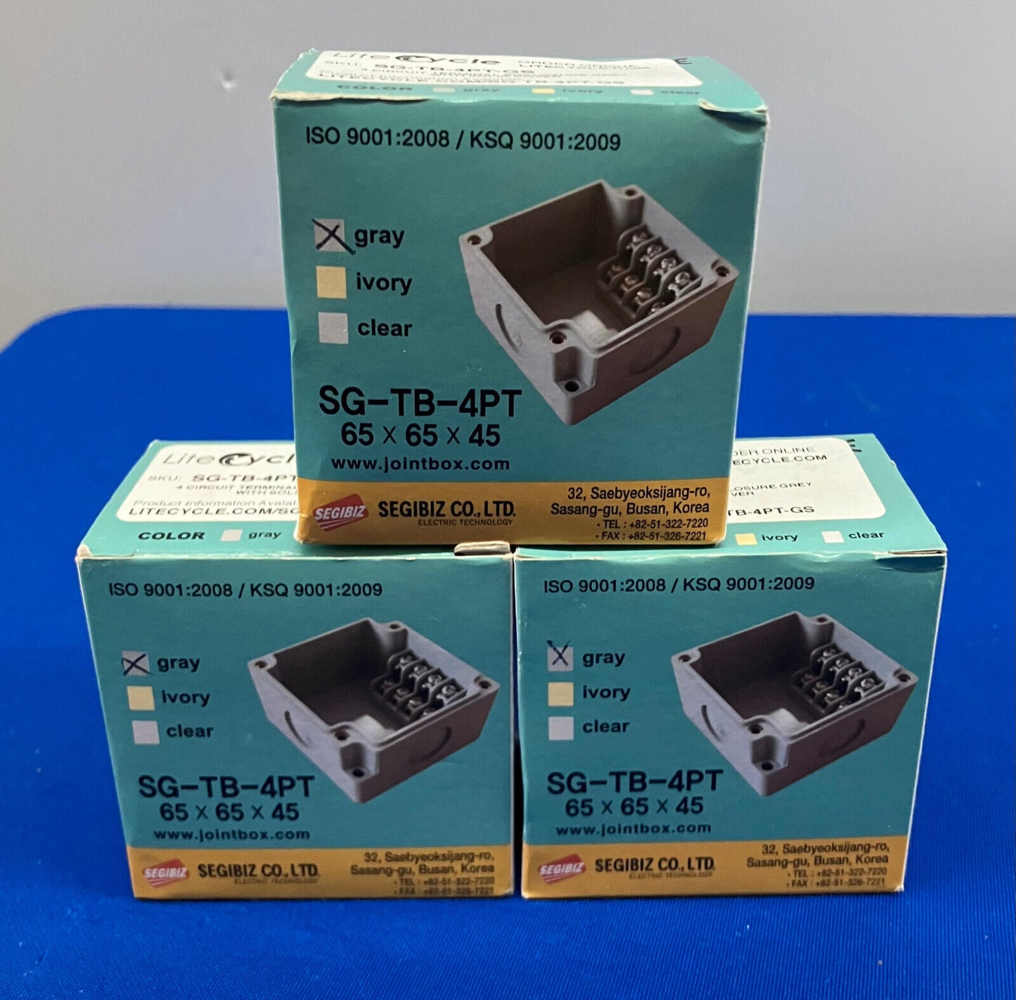 BOÎTIER DE BORNES 4 CIRCUITS GRIS AVEC COUVERCLE SOLIDE, SG-TB-4PT-GS, LOT DE 3