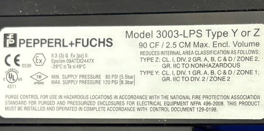 PEPPERL+FUCHS 3003-LPS TYPE Y OR Z MANIFOLD MULTIFUNCTION PURGE CONTROL VALVE