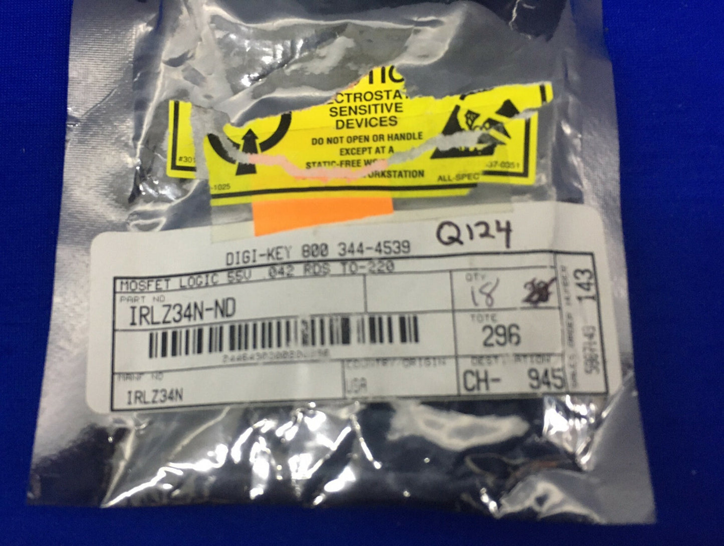 1 PAQUETE DE 18 MOSFET INFINEION TECH IRLIZ34/DIGI-KEY IRLIZ34N-ND