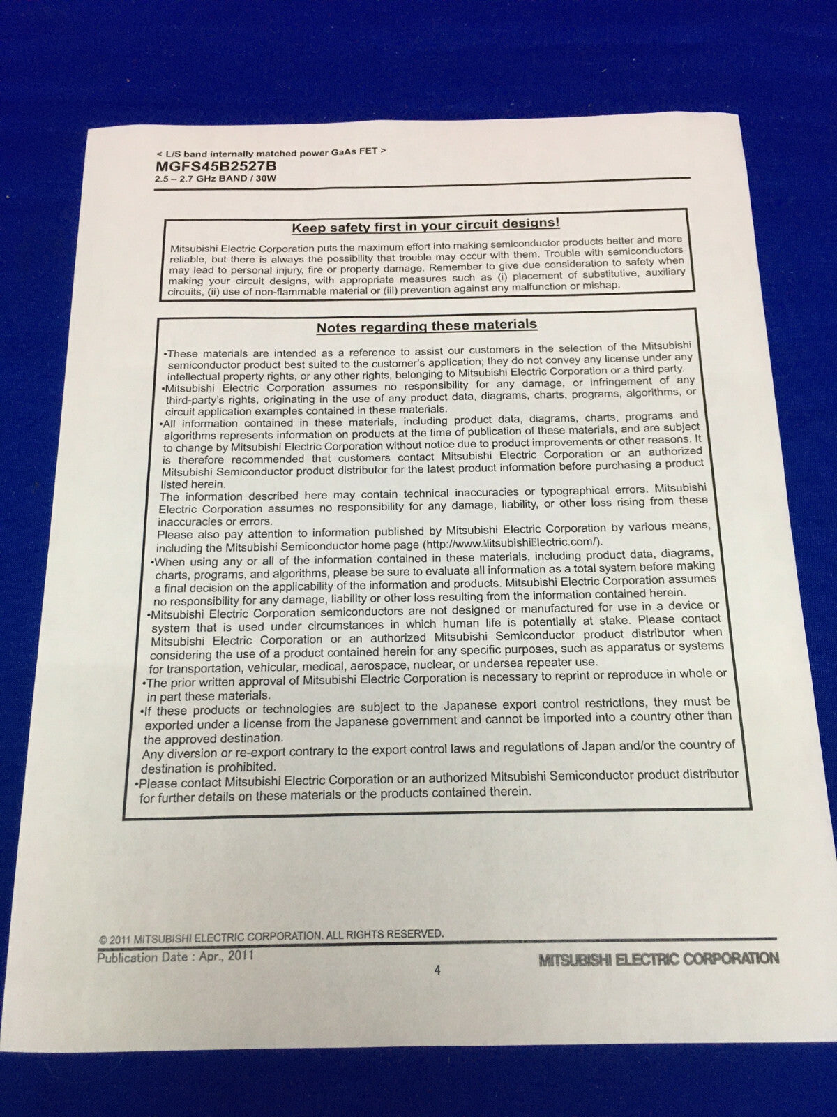 73 STÜCK - MITSUBISHI ELECTRIC MGFS45B2527B-01 GaAs FET 2,5-2,7 6 Hz