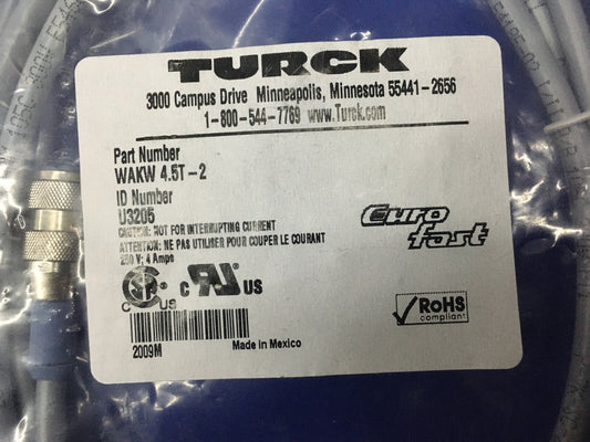 CONJUNTO DE CABLES TURCK WAKW 4.5T-2 / WAKW45T2 DE 2 METROS DE LONGITUD