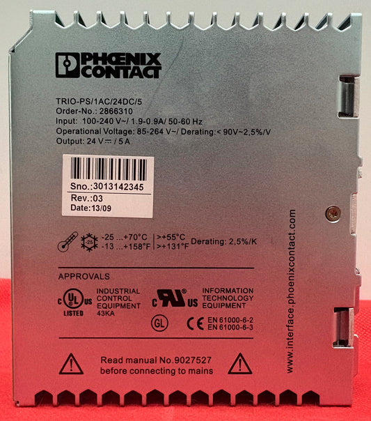 PHOENIX CONTACT TRIO POWER SUPPLY TRIO-PS/1AC/24DC/5 ORDER NO. 2866310