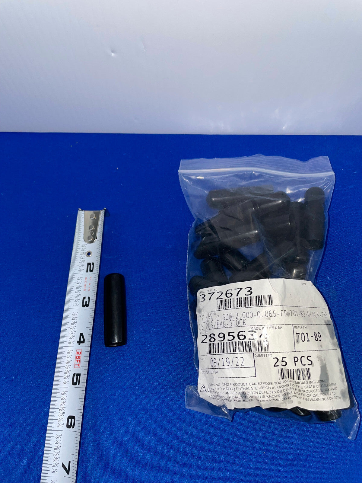 MFG P/N 372673 L CAPS CAPPUCCI ROTONDI FLEXFIT GRIP, 0,500 ID X 2" LUNGHI - 1 CONFEZIONE QTY 25