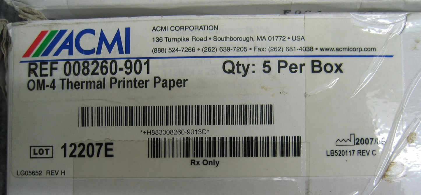 ACMI REF 008260-901 OM-4 THERMAL PRINTER PAPER LOT 12207E