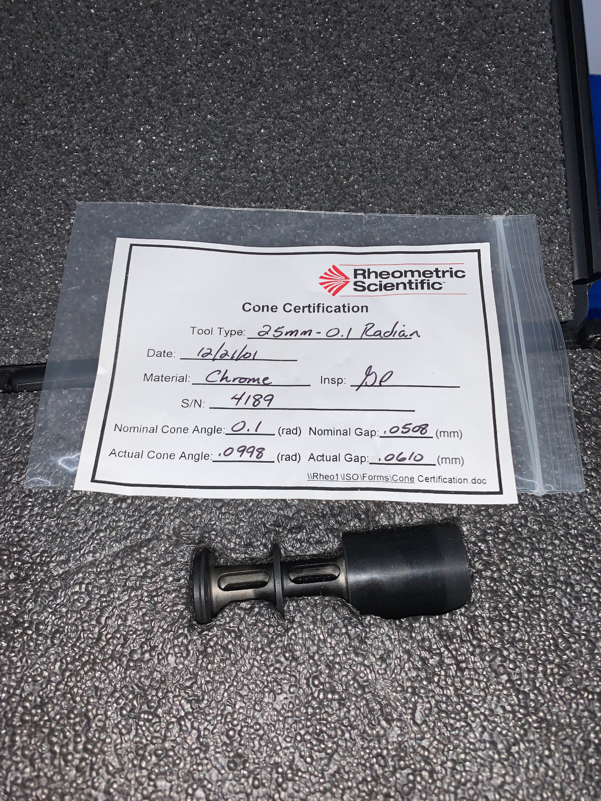 RHEOMETRIC SCIENTIFIC, SR-5, 4189, 25 mm – 0,1 RADIAN RHEOMETERKEGEL