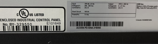 ABB ACS550-PD-024A-2+B055 VARIATEUR DE VITESSE À USAGE GÉNÉRAL AVEC UNITÉ D'ENTRAÎNEMENT TRIPHASÉE