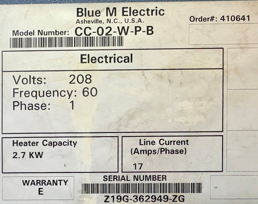 BLUE M ELECTRIC CONVENTIONAL FLOOR OVEN MECHANICAL CONVECTION CC-02-W-P-B 208V