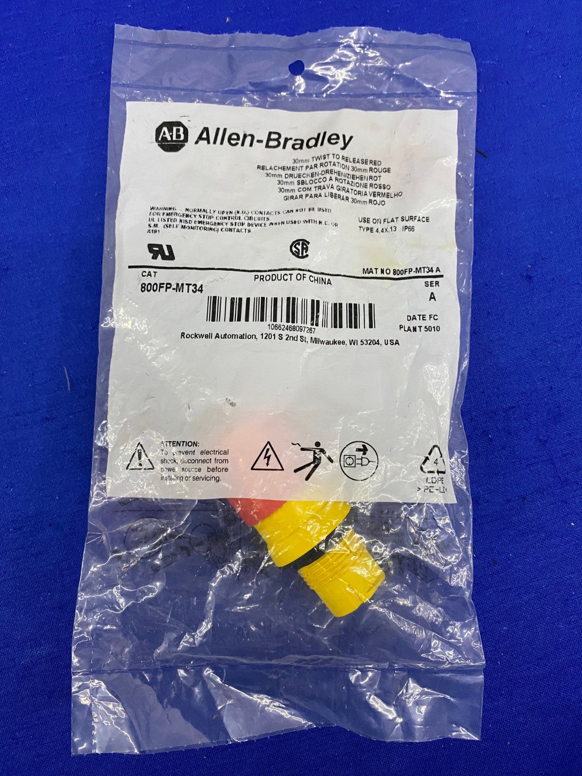 Allen-Bradley AB 800FP-MT34 22mm TWIST TO RELEASE E-STOP PUSH BUTTON
