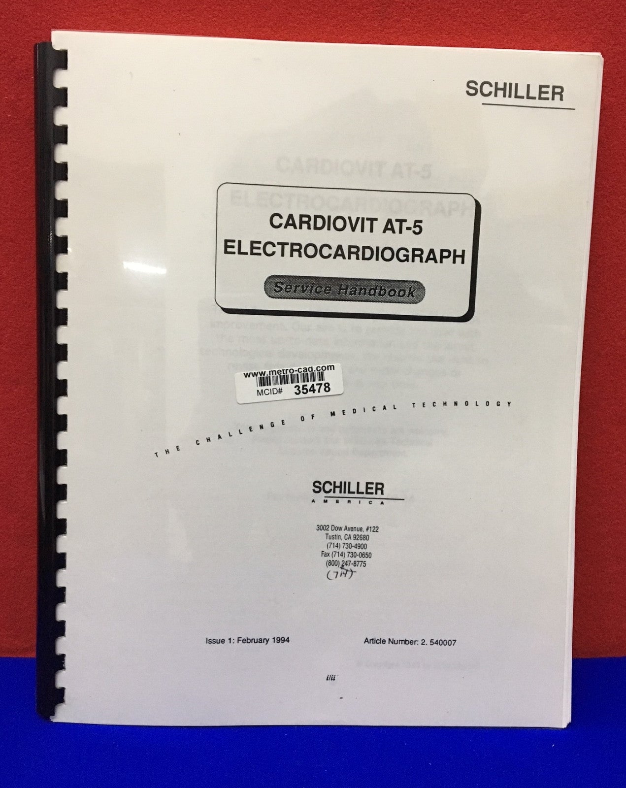 SCHILLER SERVICEHANDBUCH CARDIOVIT AT-5 ELEKTROKARDIOGRAPH-HANDBUCH
