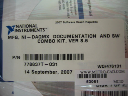 NATIONAL INSTRUMENTS 7788637T-031 MFG NI-DAQMX SOFTWARE WINDOWS 2000/XP,VISTA