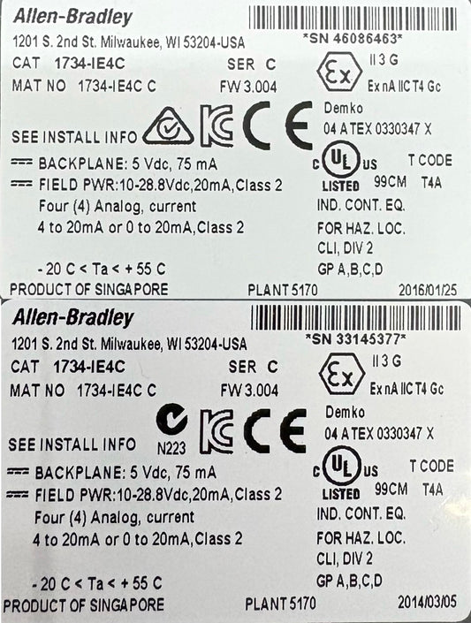 Allen Bradley AB 1734-IE4C SER C POINT I/O 4 POINT ANALOG INPUT MODULE - QTY 2