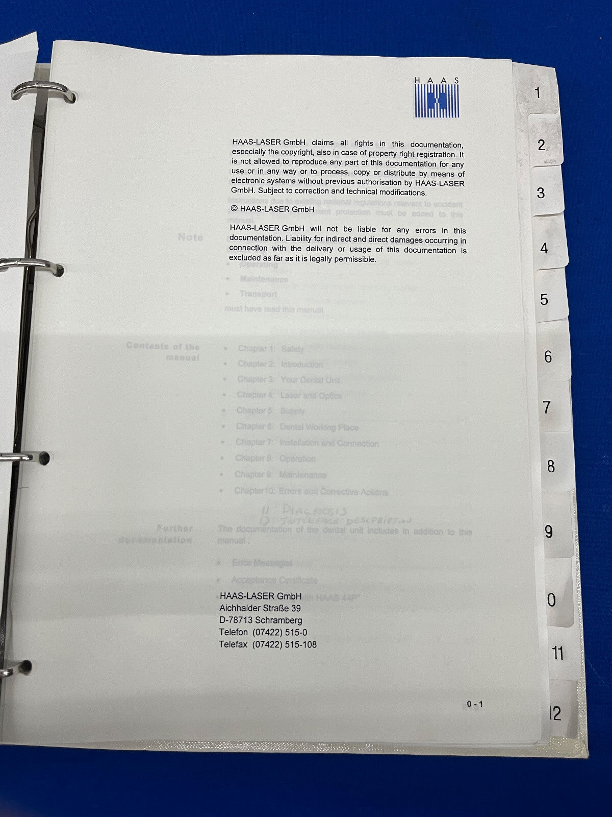 HAAS / HAAS-LASER GmbH 44P LUGAR DE TRABAJO DENTAL Y DISPOSITIVO LÁSER 54P MANUAL DEL USUARIO