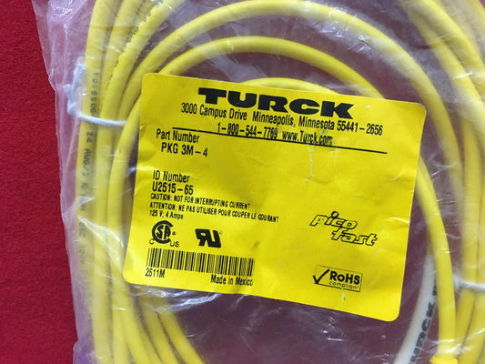 TURCK PKG 3M-4 4メートルコードセット イエロー M8 メスからカットエンド 3導体 PVC