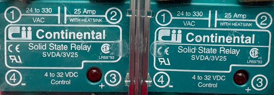 CONTINENTAL SOLID STATE RELAY SVDA/3V25 24-330VAC 25AMP 4 TO 32 VDC - QTY 2