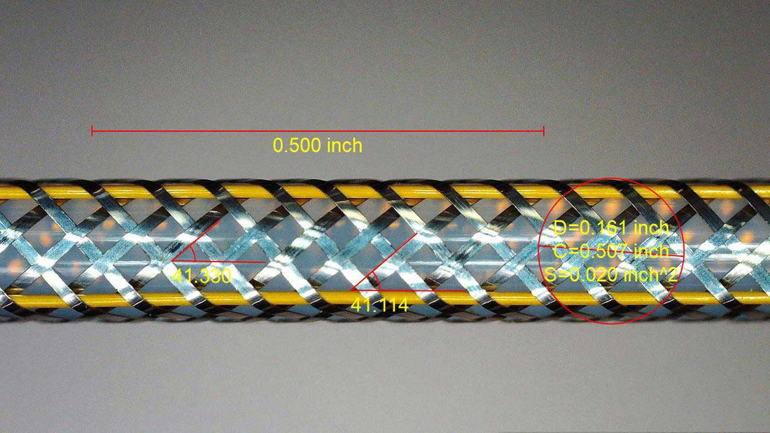 mmbt braid under microscope with line angle and diameter measurements