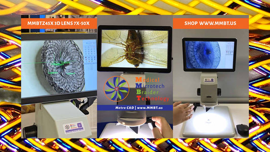 mmbtz45x hd digital measuring microscope with 3d lens 7x to 50x magnification over braids in background