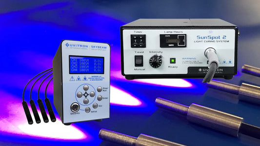 Light curing system with control panel and LED lights on sun spot 2 light guides