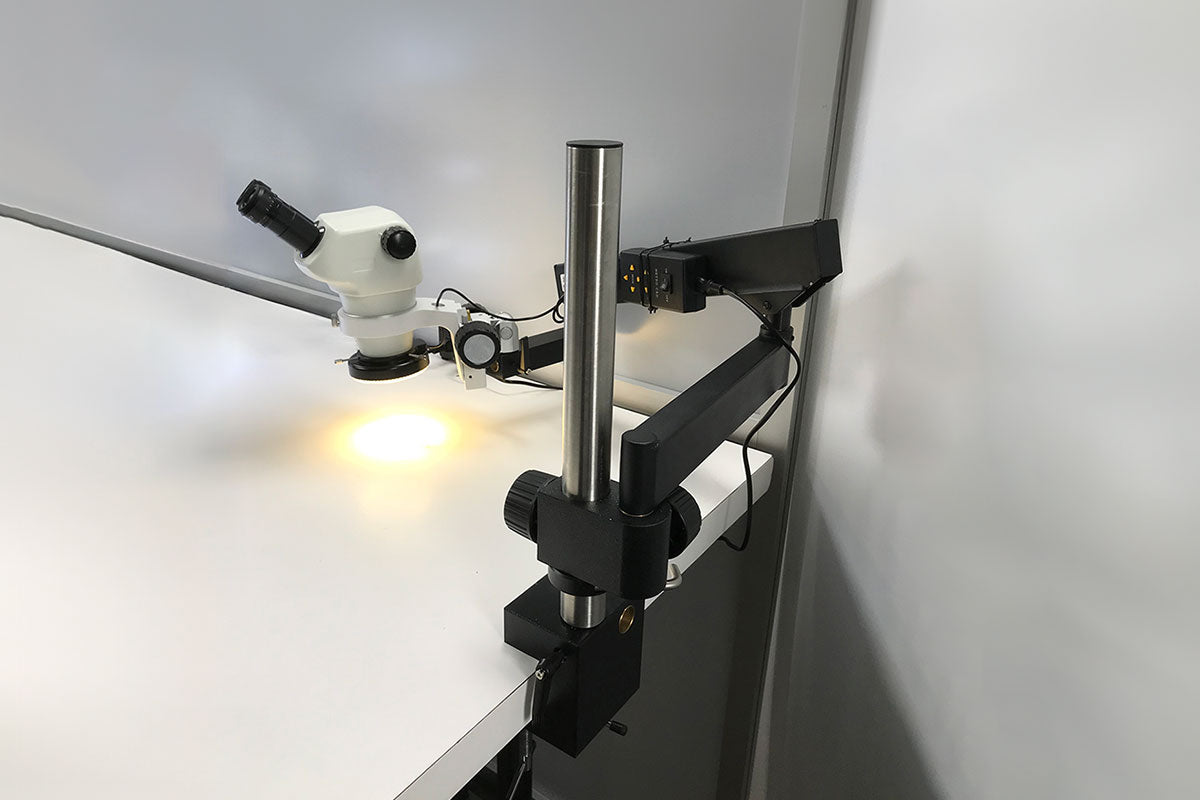 Unit 4 articulating arm microscope | 50X - 200X | .5X .7X 2X lenses ...