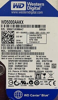 QTY 2 - Western Digital WD5000AAKX 500GB Hard Drive