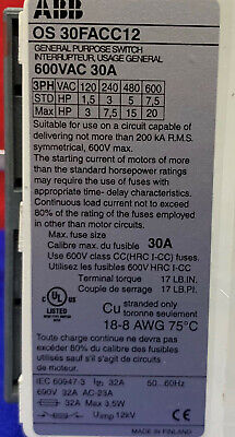 PARTS/REPAIR ABB OS 30FACC12 Fused Disconnect 600 General Purpose Switch