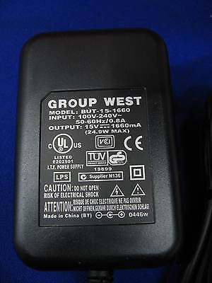 BUT-15-1660 PN 420-0050-1000N AC POWER SUPPLY 15 VDC 1660 mA GROUP WEST